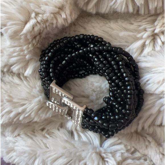 Women’s Black Beaded Buckle Multi Twisted Strand Bracelet Cuff - Picture 3 of 10